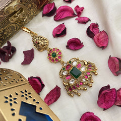 Vriksham Antique Red Green & White Stone 1 gm Gold Maang Tikka-G17087