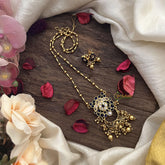 Vriksham Exclusive Blue Stone Pendant Chain-Golden Pearls-G15647