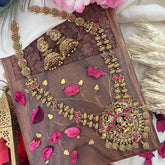 Vriksham Gold Look Alike Lakshmi 2 Layer Long Neckpiece-Red Green-Gold Coin-G18063