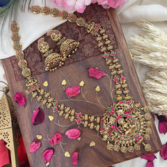 Vriksham Gold Look Alike Lakshmi 2 Layer Long Neckpiece-Red Green-Gold Coin-G18063