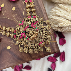 Vriksham Gold Look Alike Lakshmi 2 Layer Long Neckpiece-Red Green-Gold Coin-G18063