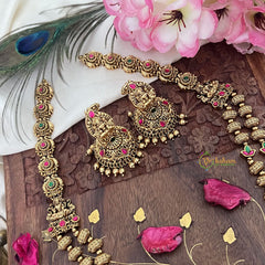 Vriksham Gold Look Alike Lakshmi 2 Layer Long Neckpiece-Red Green-Gold Coin-G18063
