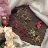 Vriksham Exclusive Green Stone Pendant Chain-Golden Pearls-G15646