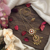 Vriksham Floral with Lakshmi Coral Stone Pendant Chain-Golden Bead-G15676