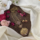 Vriksham Designer 3 Layer Pendant Chain-Red-G15749