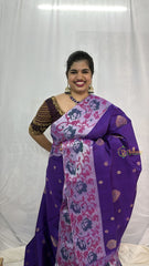 Vriksham Royal Blue Ikat Design With Pink Border Pure Soft Silk Saree-VS4853