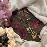 Vriksham Floral with Lakshmi Pendant Chain-Golden Bead-Green-G15673