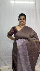 Vriksham Brown With Silver Work Pure Soft Silk Saree-VS4849