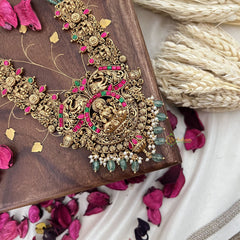 Vriksham Exquisite Lakshmi Layered Green Beaded Haaram Long Neckpiece-Pastel Green Bead-G18119