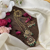 Vriksham 2 Layer Lakshmi Pendant Chain-Green Bead-Red Green-G15735