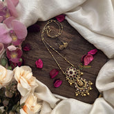 Vriksham Floral with Lakshmi Pendant Chain-Golden Bead-Red Green-G15672