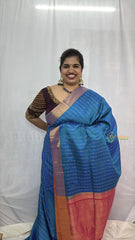 Vriksham Blue Floral Design With Pink Border Pure Soft Silk Saree-VS4854