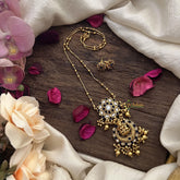 Vriksham Floral with Lakshmi Pendant Chain-Golden Bead-Blue-G15674