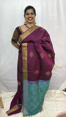 Vriksham Royal Wine With Teal Blue Color Border Pure Soft Silk Saree-VS4860