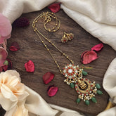 Vriksham Floral with Lakshmi Coral Stone Pendant Chain-Green Bead-G15677