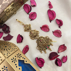 Vriksham Red Green Stone Lakshmi 1 gm Gold Maang Tikka-G17083