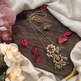 Vriksham Floral with Lakshmi Navrathna Pendant Chain-Green Bead-G15678