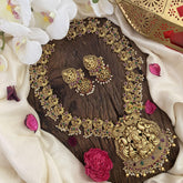 Traditional Lakshmi Pendant Maanga Peacock Neckpiece-Gold Pearl-G5351