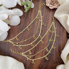 Vriksham Gold Look Alike Red Green Stone With Ghungroo Maatil-G17819