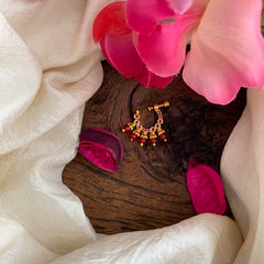 Premium Red AD Stone Nath / Nose pin-Pearl-Red Bead-G13916