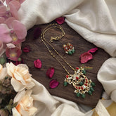 Vriksham Half Moon Coral Stone Pendant Chain-Green Bead-G15670