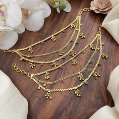 Vriksham Gold Look Alike Red Green Stone With Ghungroo Maatil-G17819