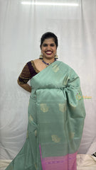 Vriksham Mint With Pink Border Pure Soft Silk Saree-VS4855