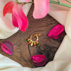 Premium Red Green AD Stone Nath / Nose pin-Pearl-Red & Green Bead-G13917