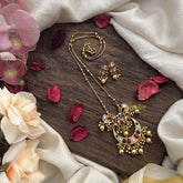 Vriksham Half Moon Navrathna Pendant Chain-Golden Bead-G15666