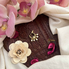 Vriksham Square Style Press Naths/Nose Pin-White-Pearls Motif-G20718