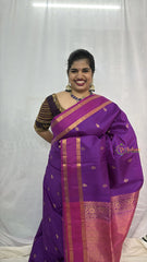 Vriksham Dual-Tone Purple With Pink & Golden Floral Border Pure Soft Silk Saree-VS4840