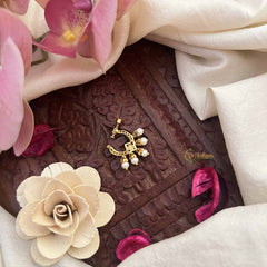 Vriksham Square Style Press Naths/Nose Pin-Red White-Pearls Motif-G20717