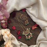 Vriksham Half Moon Navrathna Pendant Chain-Green Bead-G15669