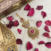 Red White AD Stone 1 gm Gold Maang Tikka -G14321