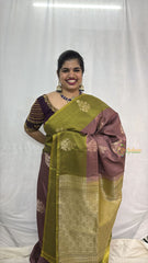 Vriksham Brown With Medium Green Color Border Pure Soft Silk Saree-VS4858