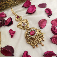 Red White AD Stone 1 gm Gold Maang Tikka -G14321