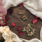 Vriksham Half Moon Pendant Chain-Green Bead-Red Green-G15668