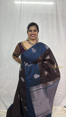 Vriksham Royal Dark Coffe With Dark Blue Pure Soft Silk Saree-VS4836
