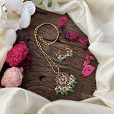 Vriksham Single Pendant Chain-Green Beads-Red-G15753