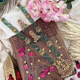 Vriksham Gold Look Alike Lakshmi Pendant Green Bead Haram-Red Green-Pastel Green Bead-G18050