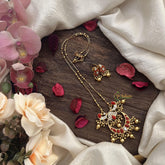 Vriksham Half Moon Coral Stone Pendant Chain-Golden Bead-G15667