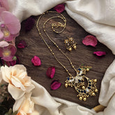 Vriksham Half Moon Pendant Chain-Golden Bead-Blue-G15665