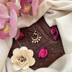 Vriksham Unique Peacock Motif Style Press Naths/Nose Pin-White-Pearls-G20756