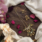 Vriksham Half Moon Pendant Chain-Golden Bead-Green-G15664