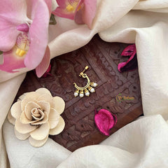 Vriksham Unique Peacock Motif Style Press Naths/Nose Pin-Red White & Green-Pearls-G20752