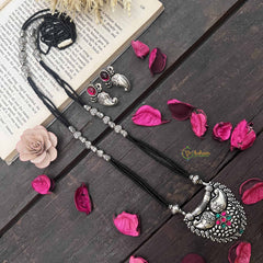 Vriksham Oxidized Silver Black Bead Peacock Back Beaded Mangalsutra-S1051