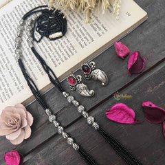 Vriksham Oxidized Silver Black Bead Peacock Back Beaded Mangalsutra-S1051