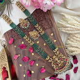 Vriksham Lakshmi Pendant Green Bead Haram-Red Green-Pastel Green Bead-G18047