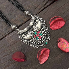 Vriksham Oxidized Silver Black Bead Peacock Back Beaded Mangalsutra-S1051