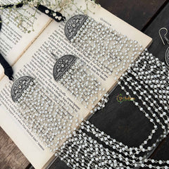 Vriksham Multi-Layered Pearl Beaded Oxidized Silver Long NeckPiece-S1053